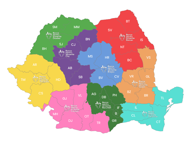 Harta Federatia Bancilor Pentru Alimente din Romania FBAR